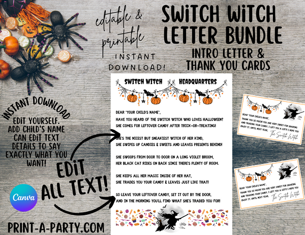 SWITCH WITCH Letter Bundle - Editable Switch Witch Letter & Thank You ...
