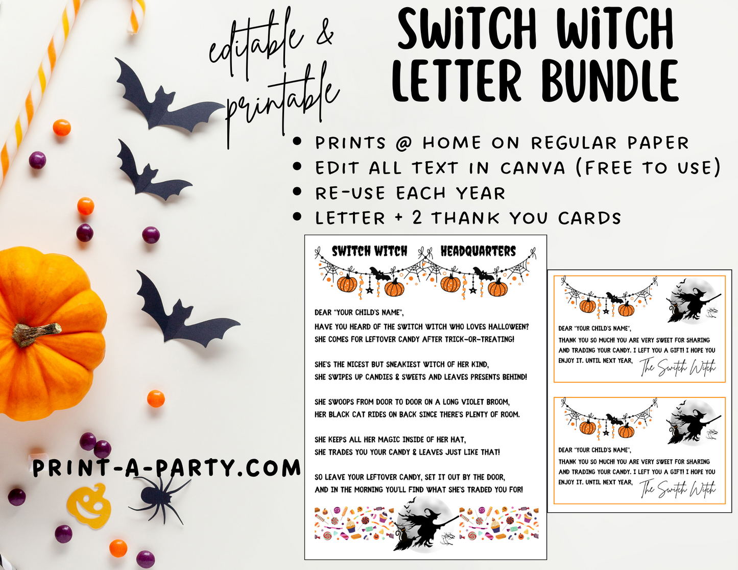 SWITCH WITCH Letter Bundle - EDITABLE | Comes with Editable Letter and Thank You Cards for Kids | Instant Download