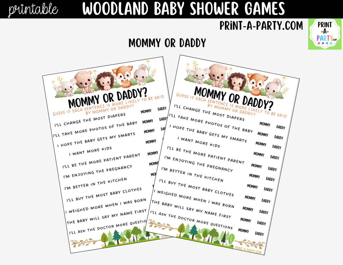Woodland Baby Shower Games Printable | Forest Animals Bundle