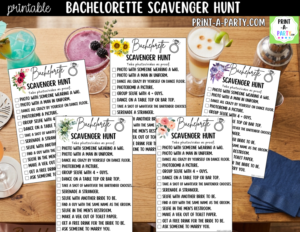 Bachelorette Scavenger Hunt Game Printable - Floral Design