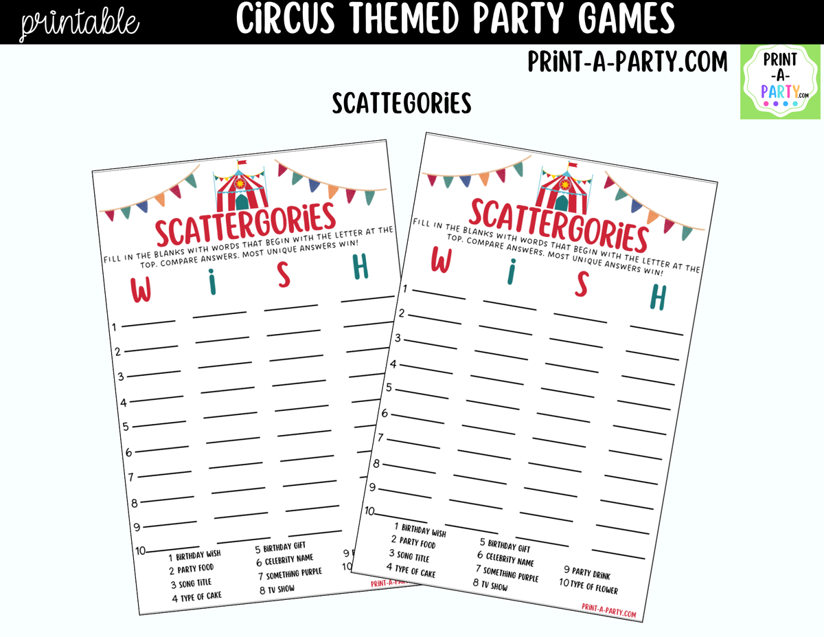 Circus Party Games Printable