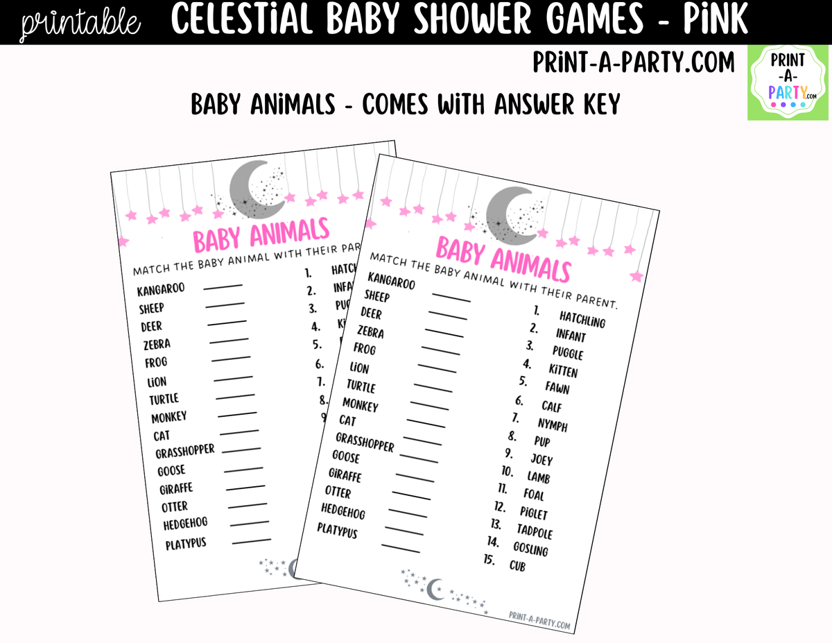 Celestial Baby Shower Games Bundle – Moon & Stars