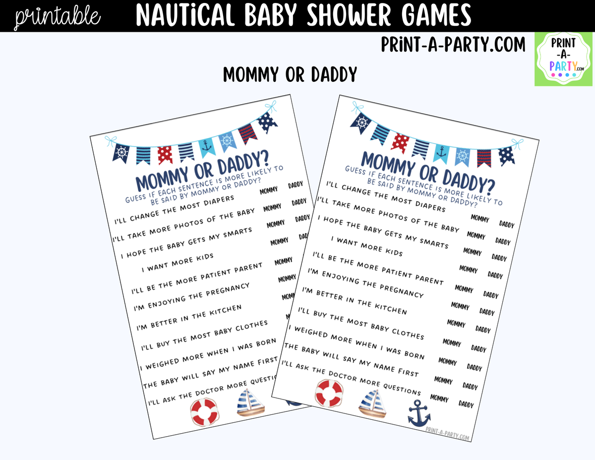 Nautical Baby Shower Games Printable | Sailor & Coastal Bundle
