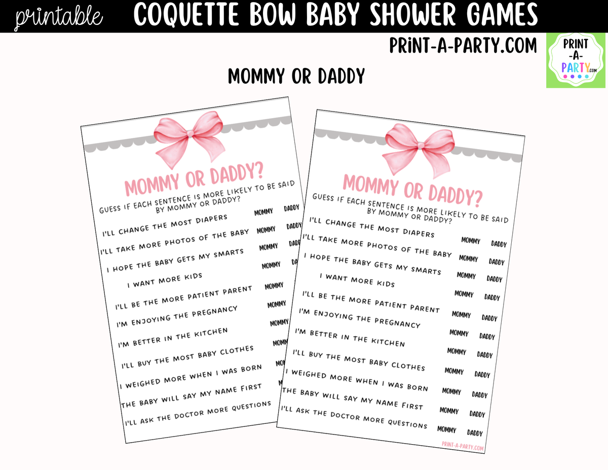 Pink Coquette Bow Baby Shower Games Printable | Bow Bundle