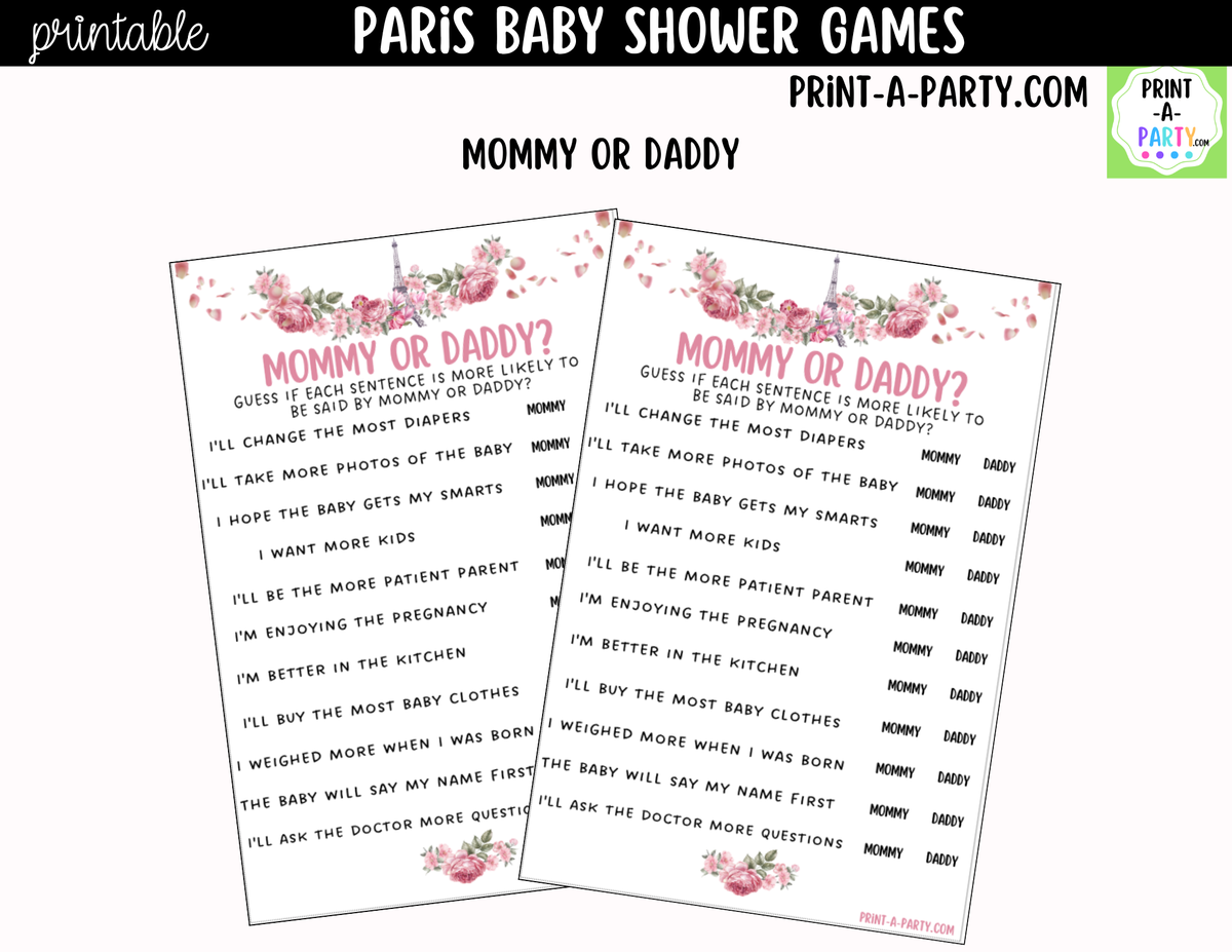 Paris Baby Shower Games Printable | Parisian Game Bundle