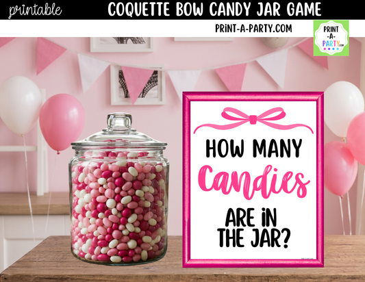 Pink Coquette Bow Candy Jar Game Printable Sign (8x10) & Guessing Cards for parties and showers