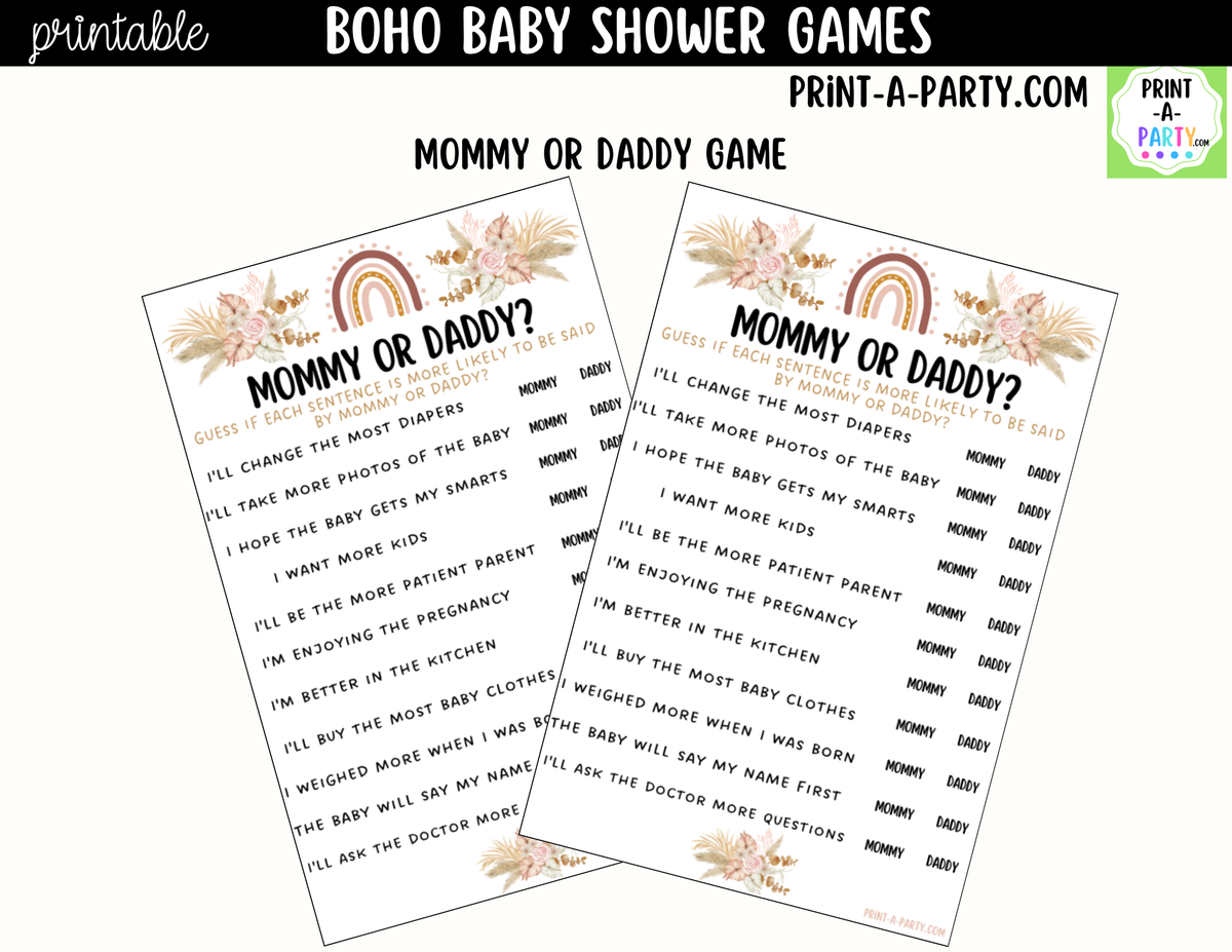 Boho Baby Shower Games Printable