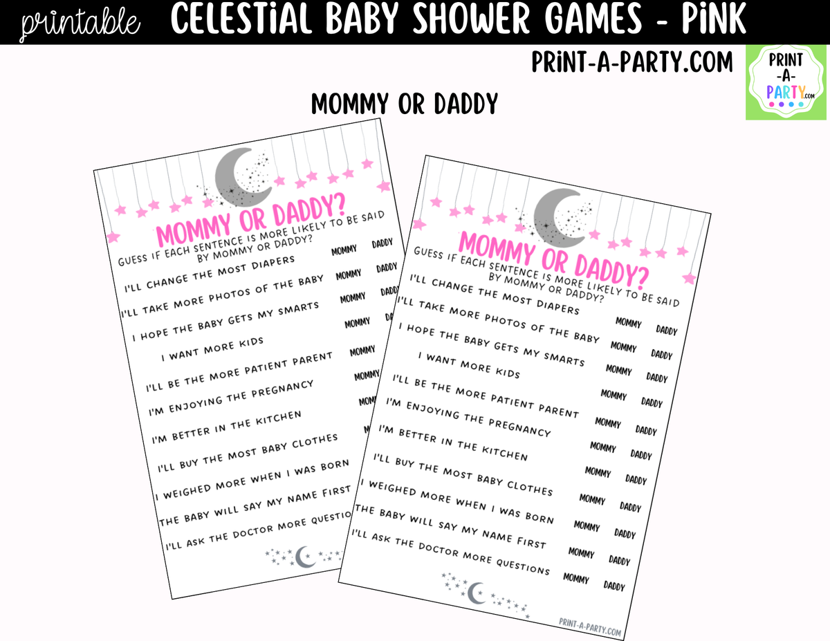 Celestial Baby Shower Games Bundle – Moon & Stars