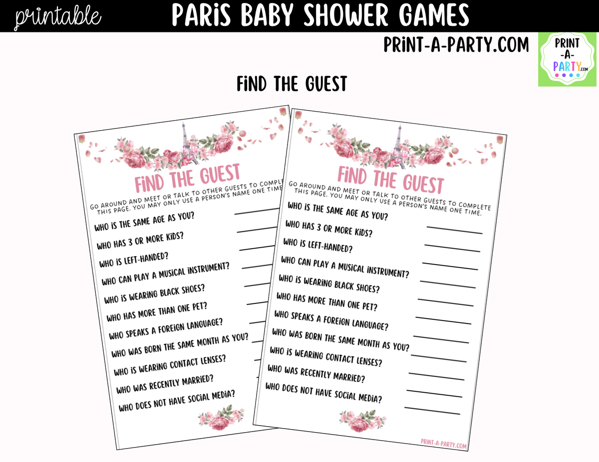 Paris Baby Shower Games Printable | Parisian Game Bundle
