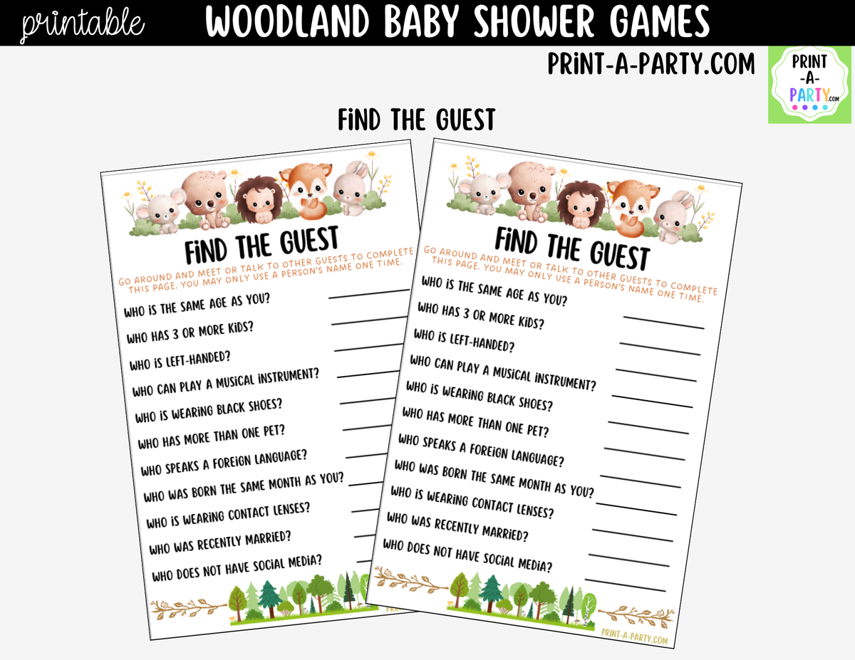 Woodland Baby Shower Games Printable | Forest Animals Bundle