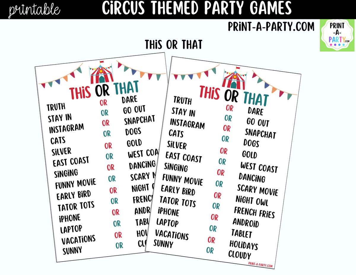 Circus Party Games Printable