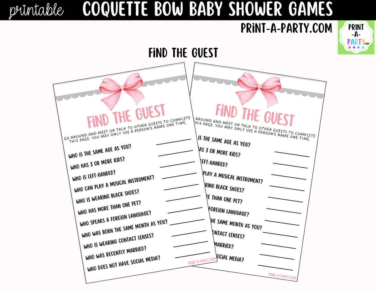 Pink Coquette Bow Baby Shower Games Printable | Bow Bundle