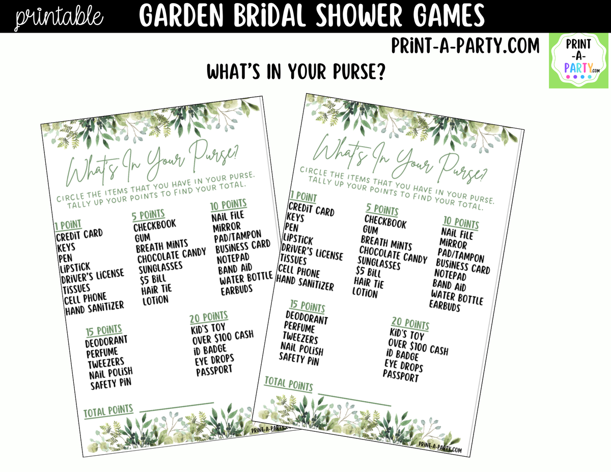 Garden Bridal Shower Games Printable Bundle