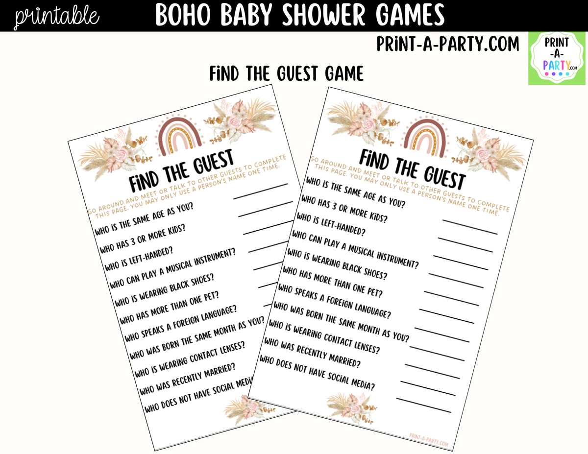 Boho Baby Shower Games Printable