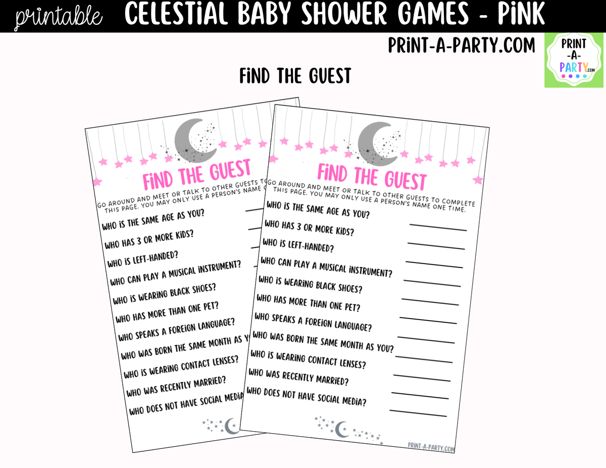 Celestial Baby Shower Games Bundle – Moon & Stars