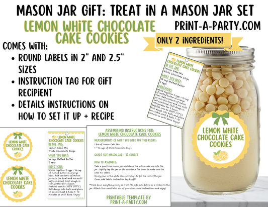 Lemon White Chocolate Cake Cookies in a Printable Mason Jar Gift - Labels & Tag, Recipe Instructions