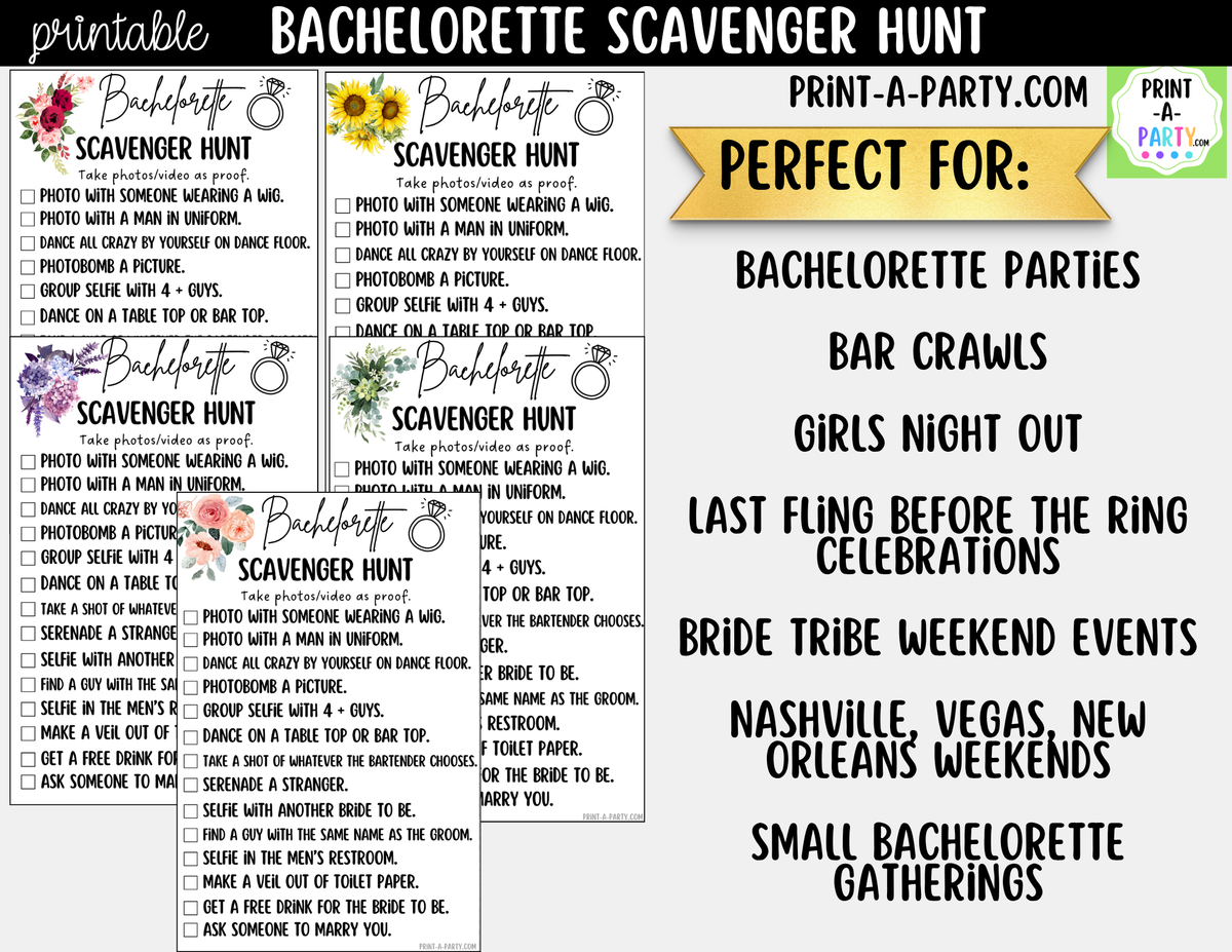 Bachelorette Scavenger Hunt Game Printable - Floral Design