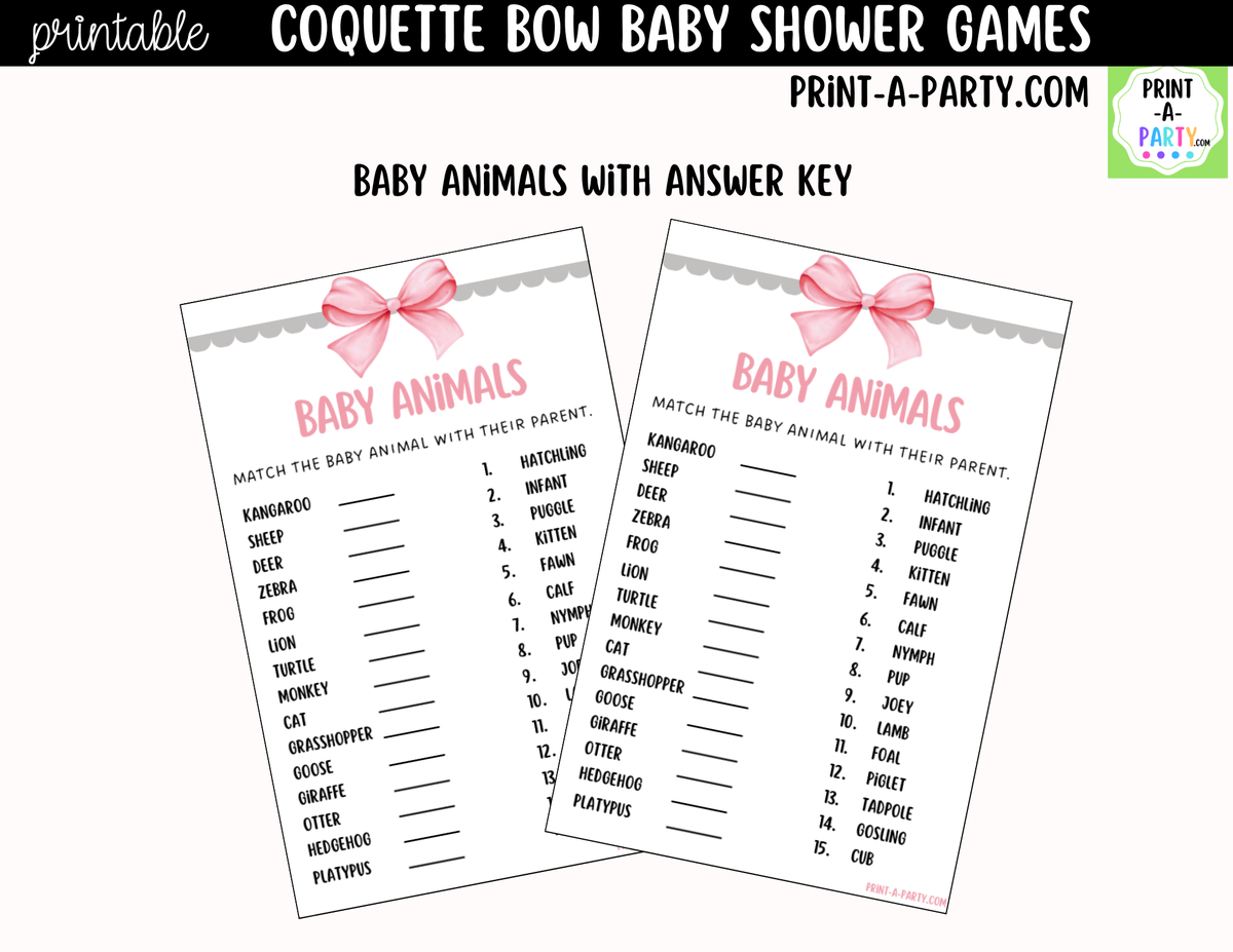Pink Coquette Bow Baby Shower Games Printable | Bow Bundle