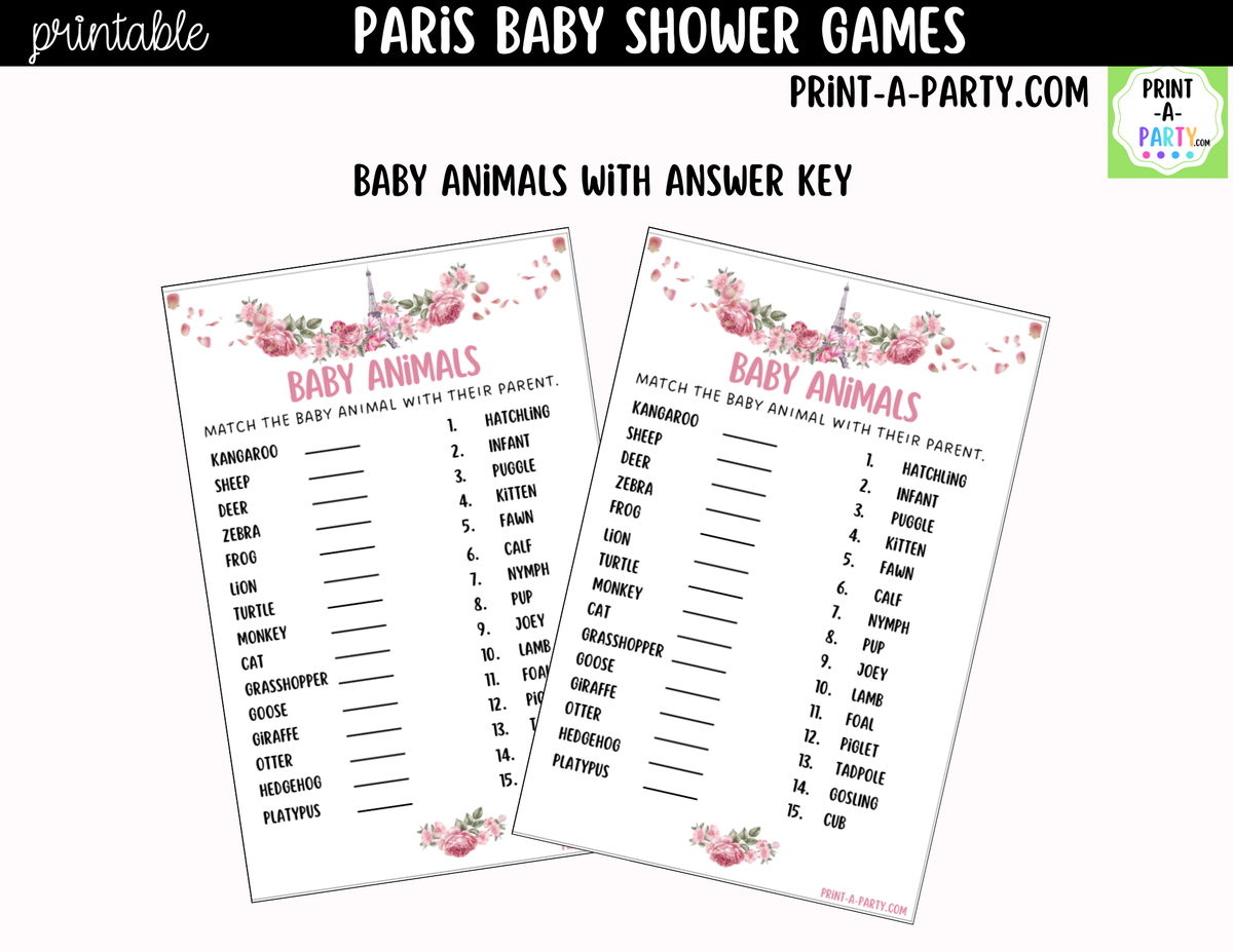 Paris Baby Shower Games Printable | Parisian Game Bundle