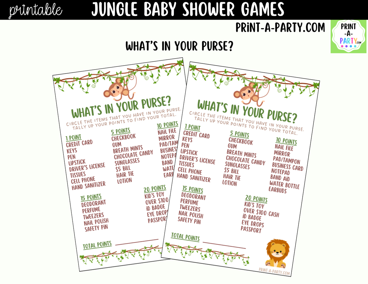 Jungle Baby Shower Games Printable | Safari Baby Shower Game Bundle
