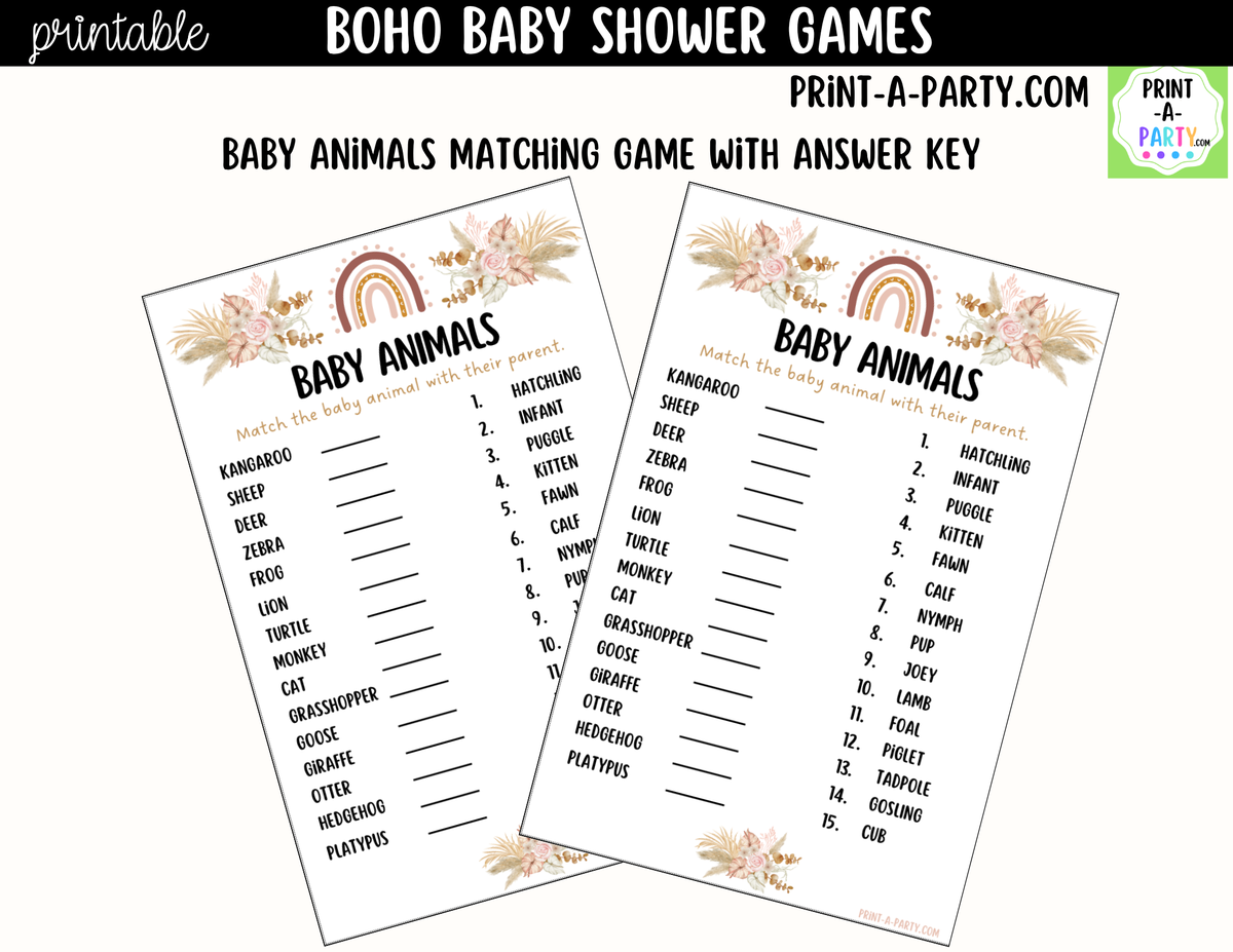 Boho Baby Shower Games Printable
