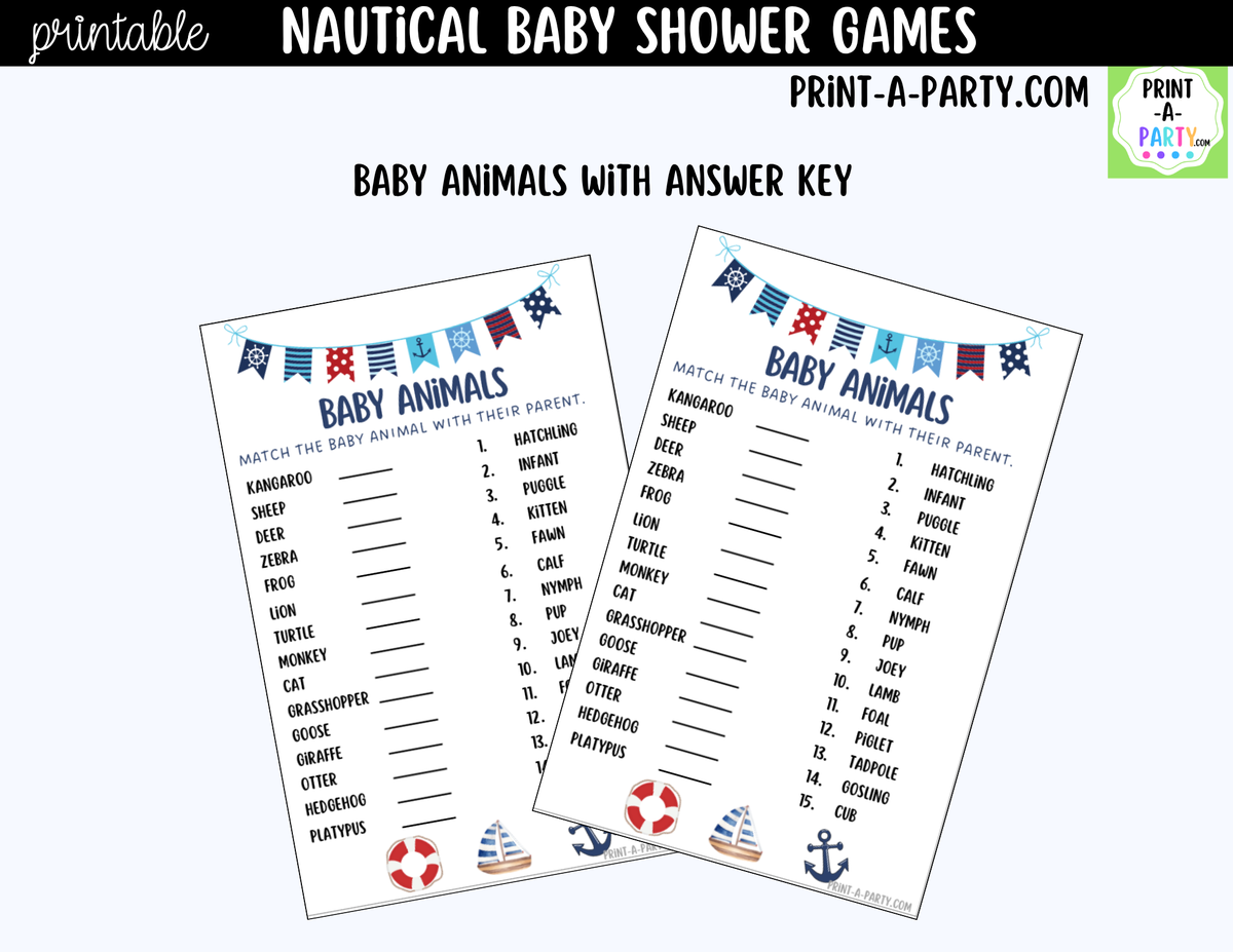 Nautical Baby Shower Games Printable | Sailor & Coastal Bundle