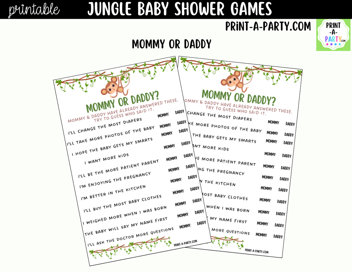 Jungle Baby Shower Games Printable | Safari Baby Shower Game Bundle