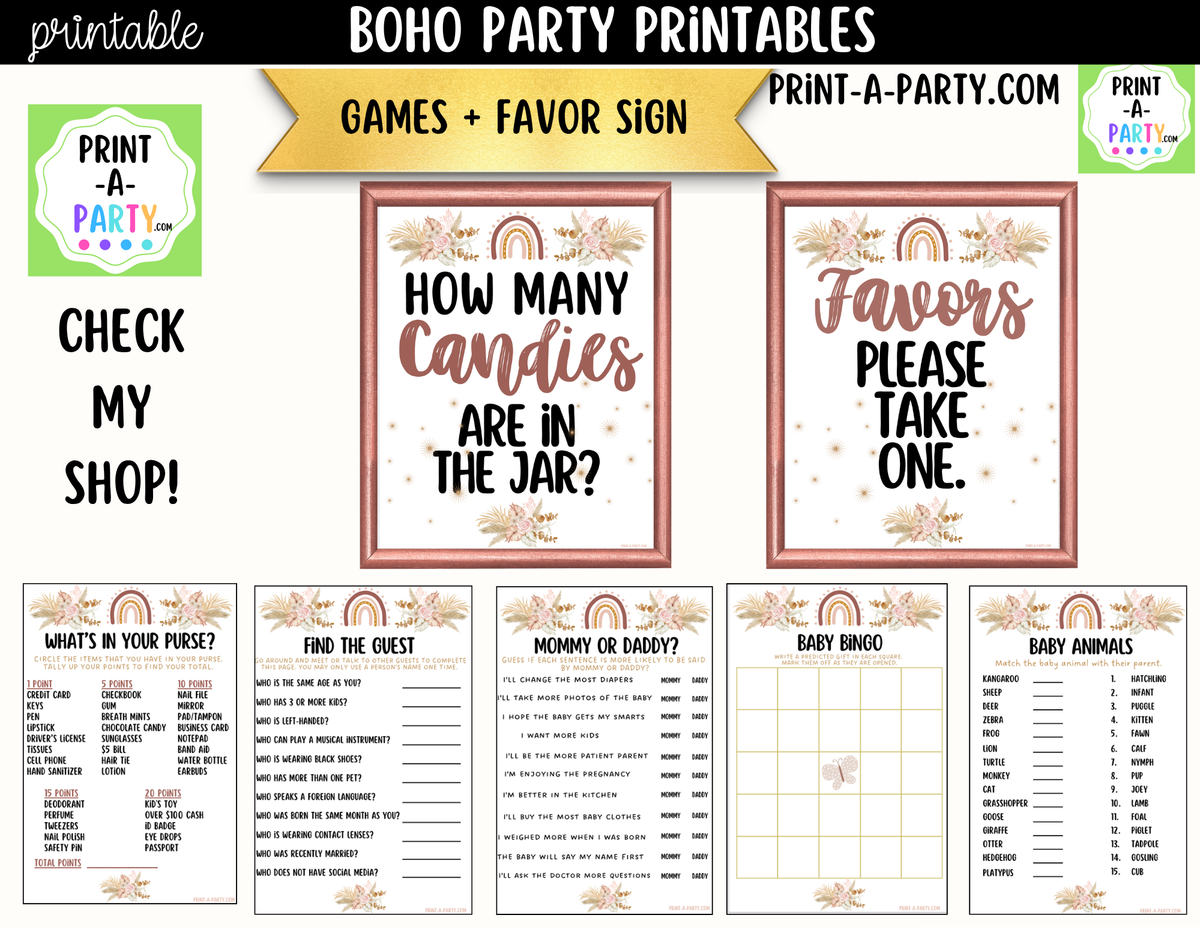 Boho Baby Shower Games Printable