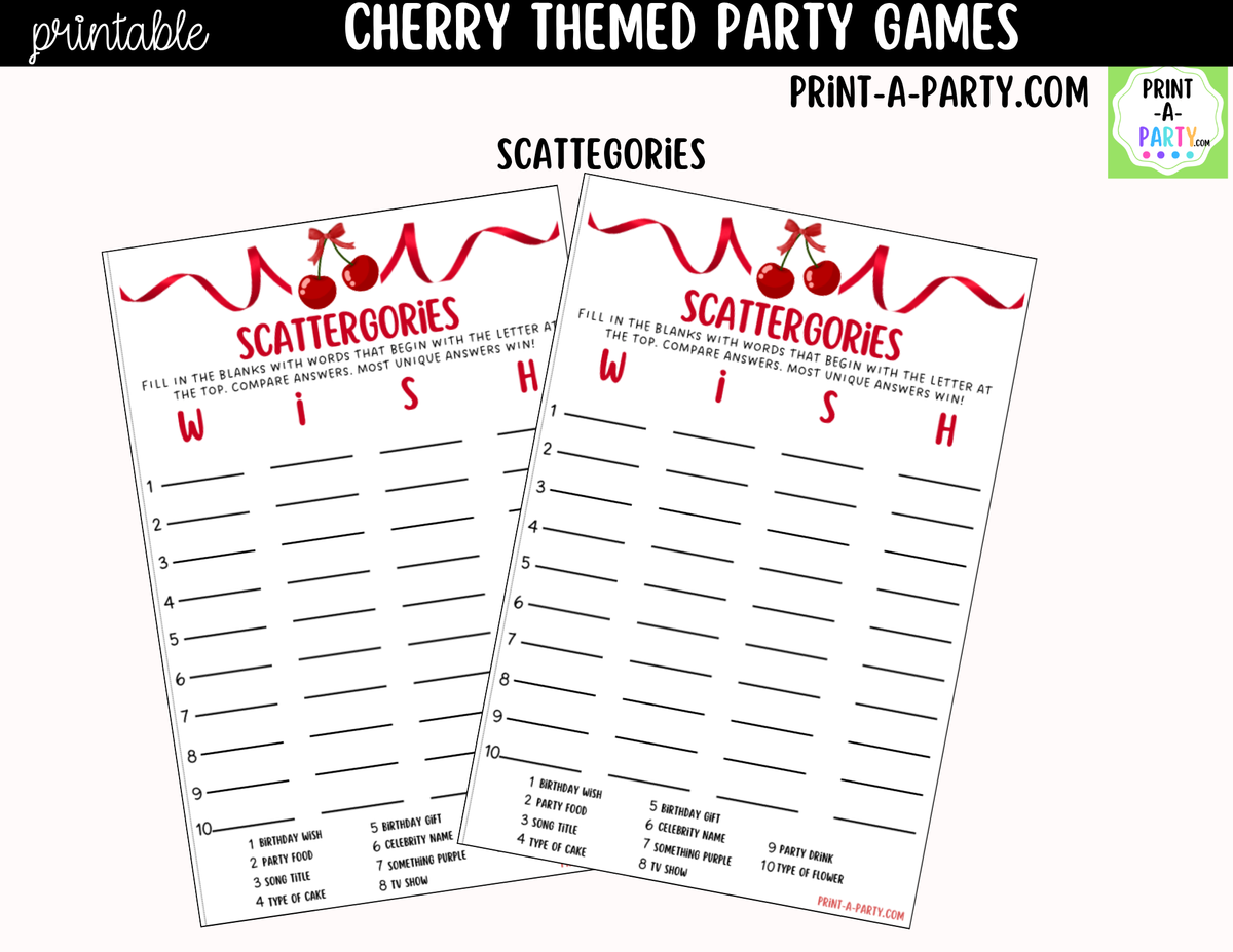 Cherry Party Games Printable | Cherry-themed Party Game Bundle