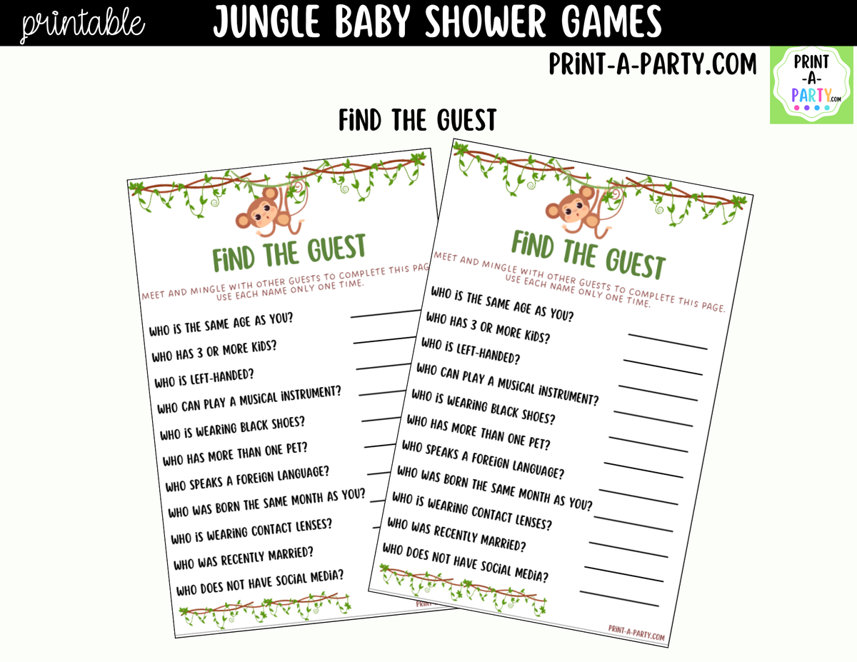 Jungle Baby Shower Games Printable | Safari Baby Shower Game Bundle