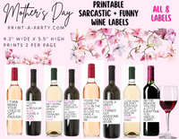 WINE LABELS: Moms | Mother's Day | Thank Your Mother with Wine | Sarcastic Wine | Funny Wine