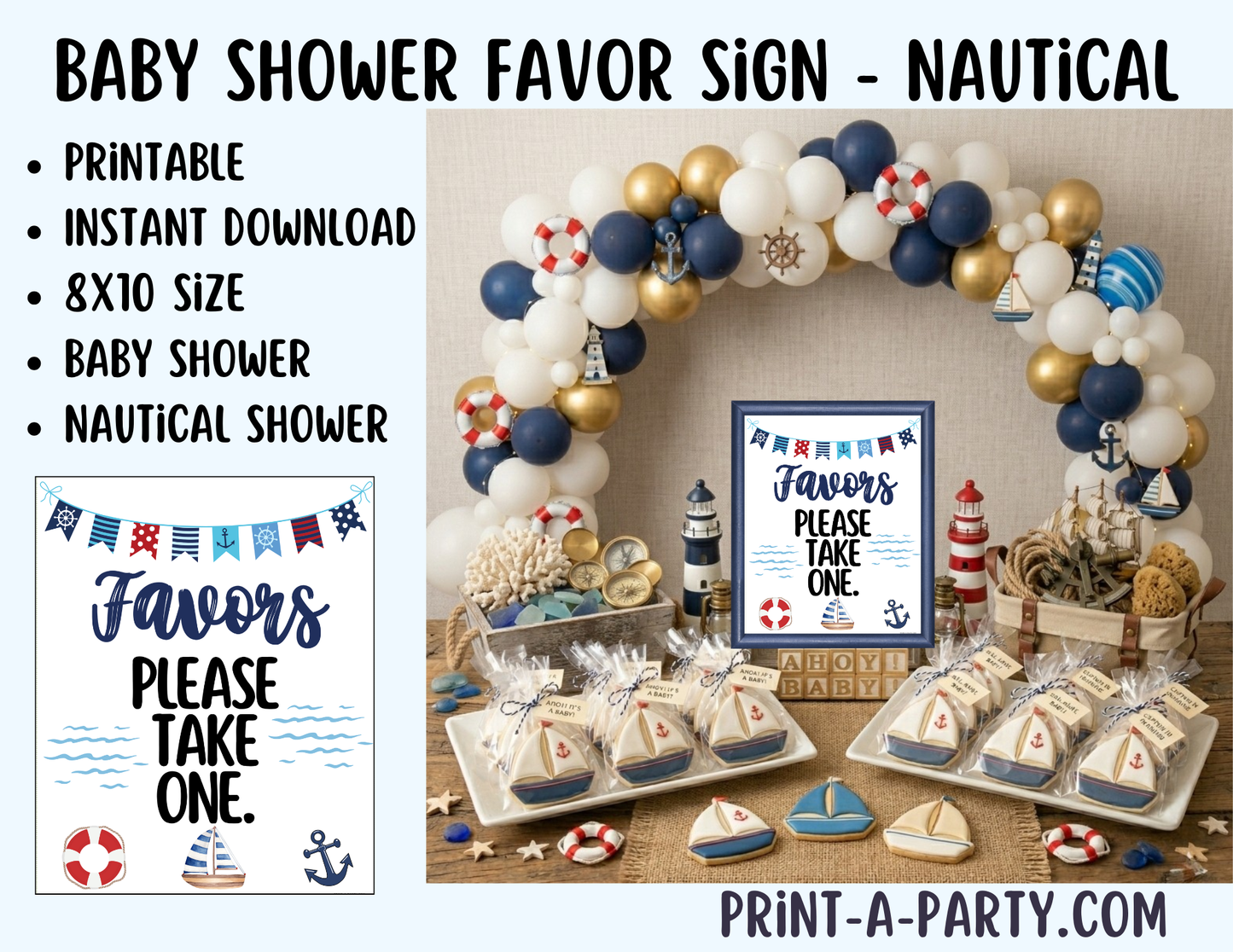 Nautical Sailor Ocean Favors Sign (8x10) – Printable Instant Download