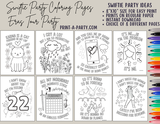 Swiftie Party Coloring Pages | Taylor Lyrics Coloring Pages | Eras Tour Idea | Taylor Party Idea | T Swift Party Idea | Swiftie Coloring Pages