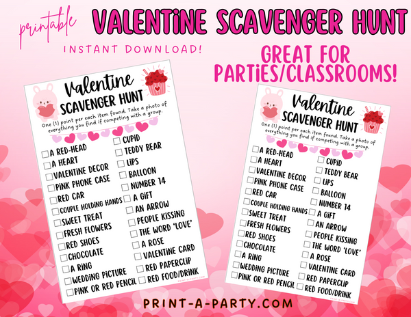 Scavenger Hunt - Valentine's Theme | Valentine's Game | Printable