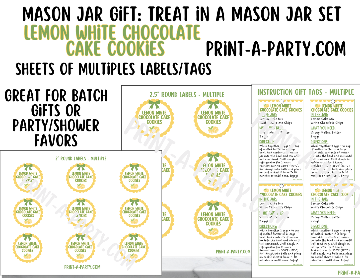 Lemon White Chocolate Cake Cookies in a Printable Mason Jar Gift - Labels & Tag, Recipe Instructions