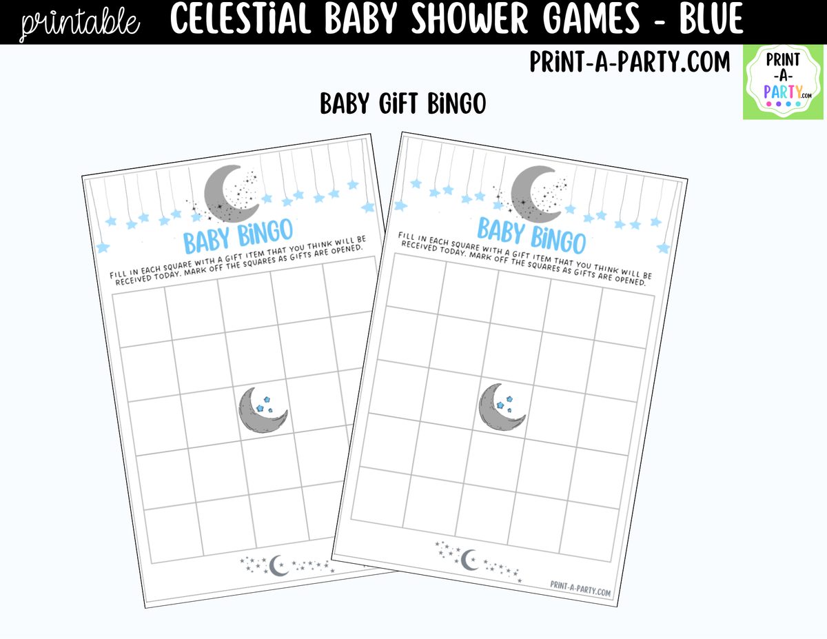 Celestial Baby Shower Games Bundle – Blue Moon & Stars