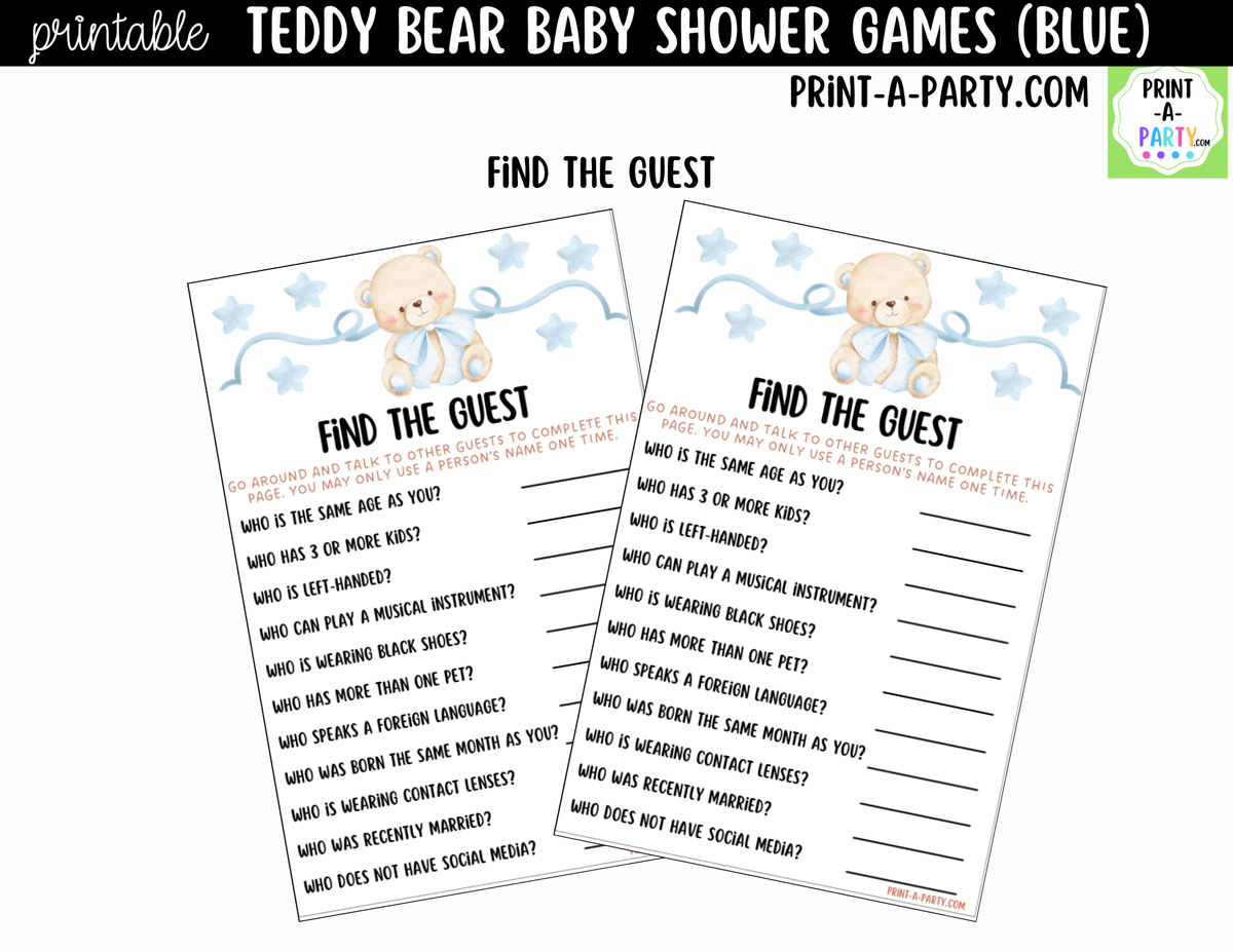 Teddy Bear Baby Shower Games Printable | Blue Teddy Bear Bundle