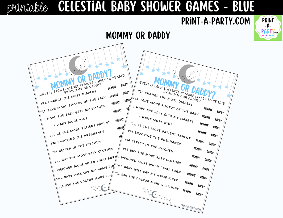 Celestial Baby Shower Games Bundle – Blue Moon & Stars