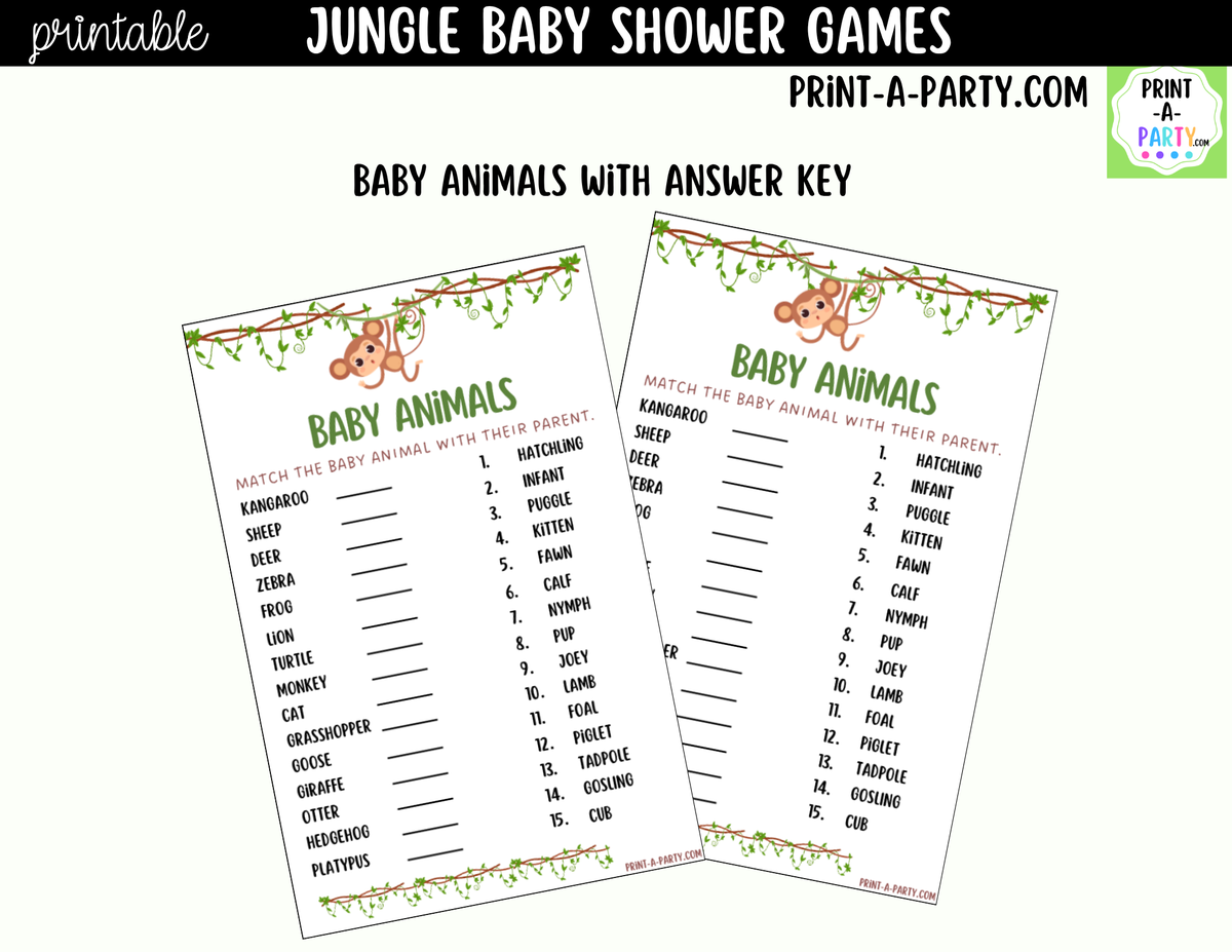 Jungle Baby Shower Games Printable | Safari Baby Shower Game Bundle