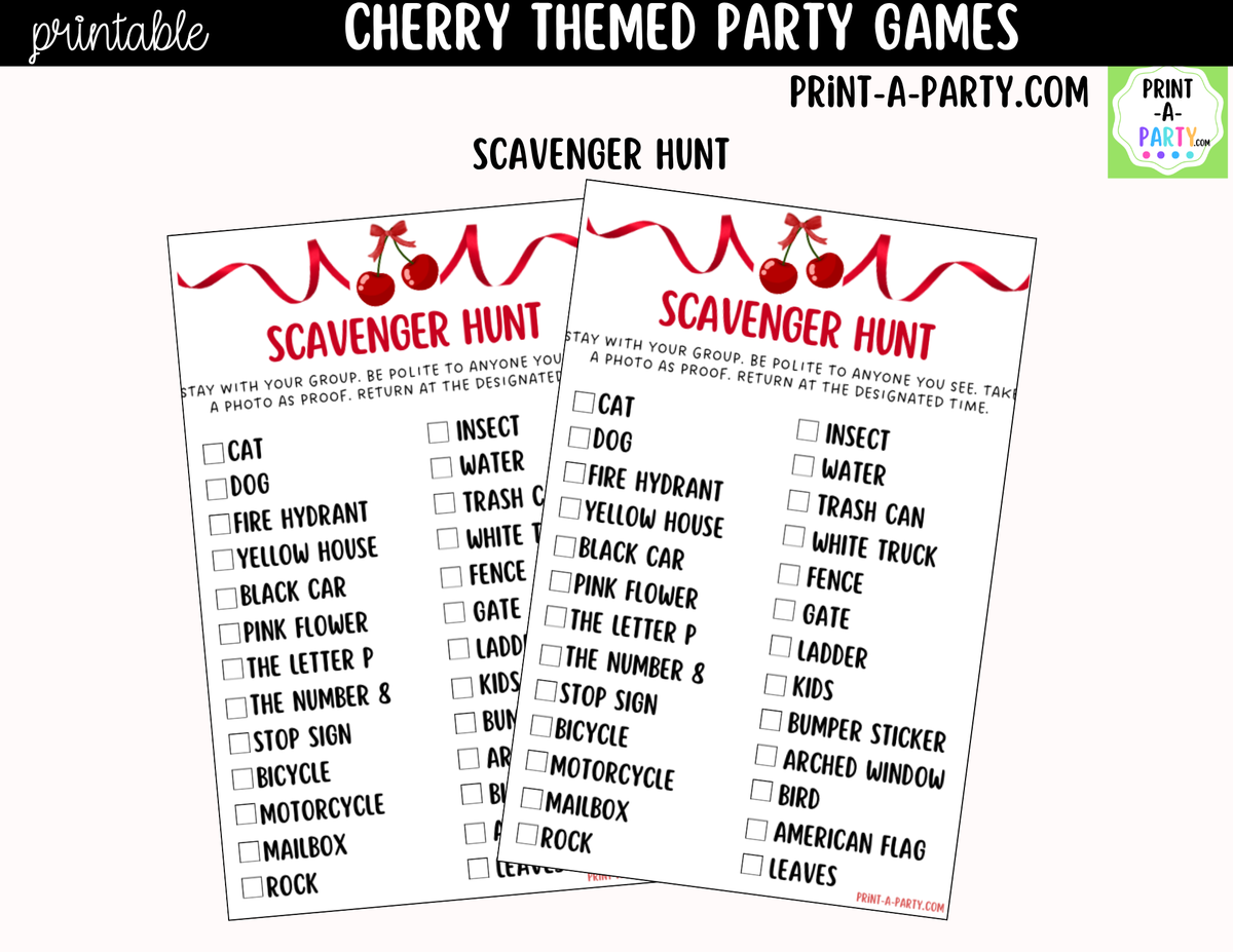 Cherry Party Games Printable | Cherry-themed Party Game Bundle
