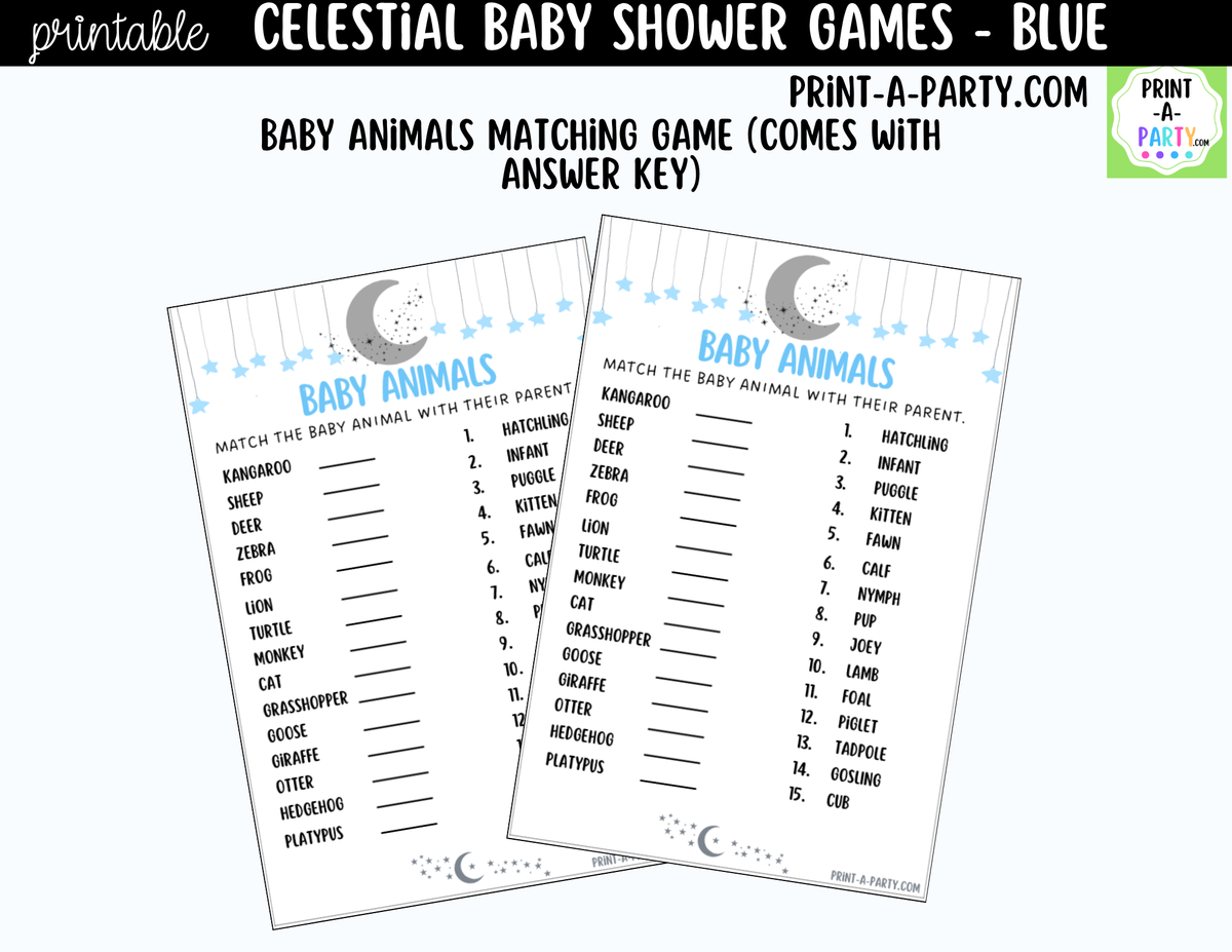 Celestial Baby Shower Games Bundle – Blue Moon & Stars