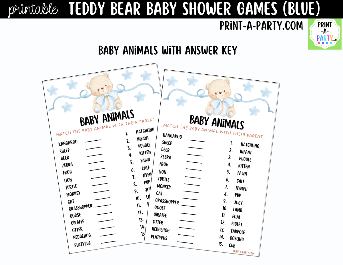Teddy Bear Baby Shower Games Printable | Blue Teddy Bear Bundle
