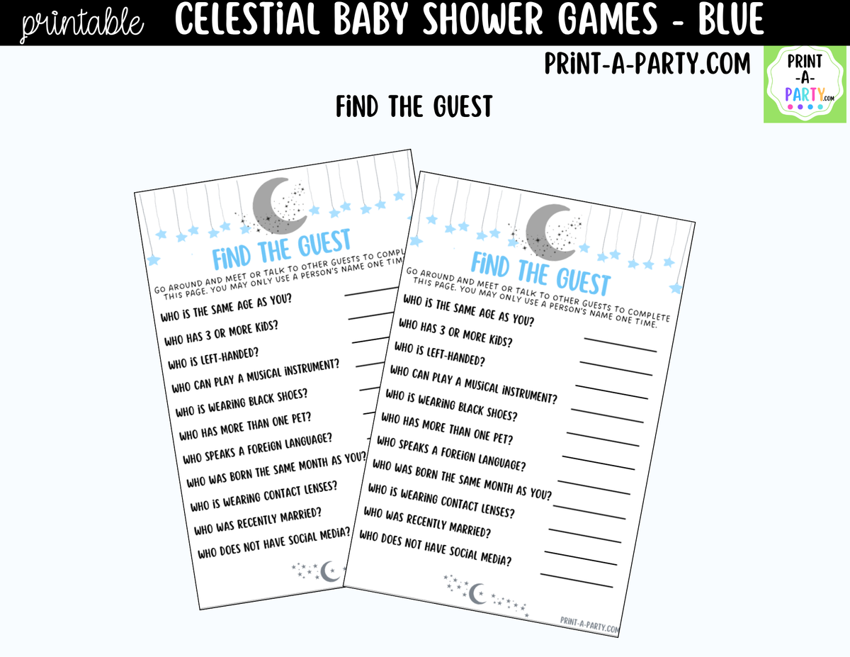 Celestial Baby Shower Games Bundle – Blue Moon & Stars