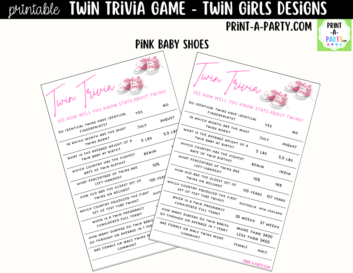 Twin Girls Baby Shower Trivia Game Printable