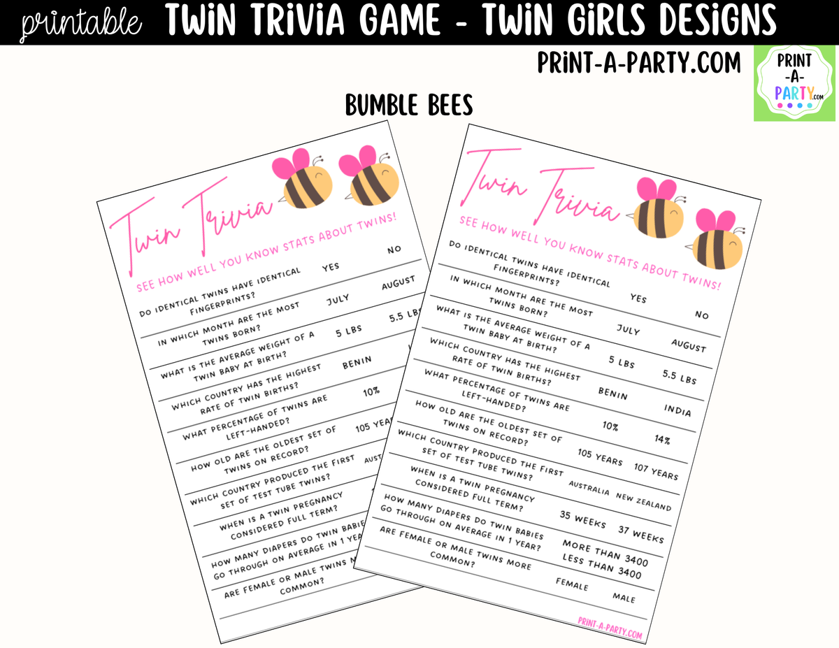 Twin Girls Baby Shower Trivia Game Printable