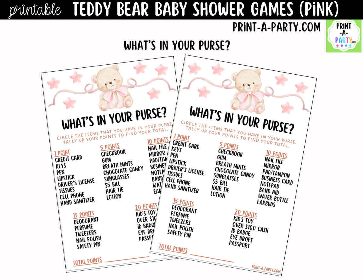 Teddy Bear Baby Shower Games Printable | Pink Teddy Bear Bundle