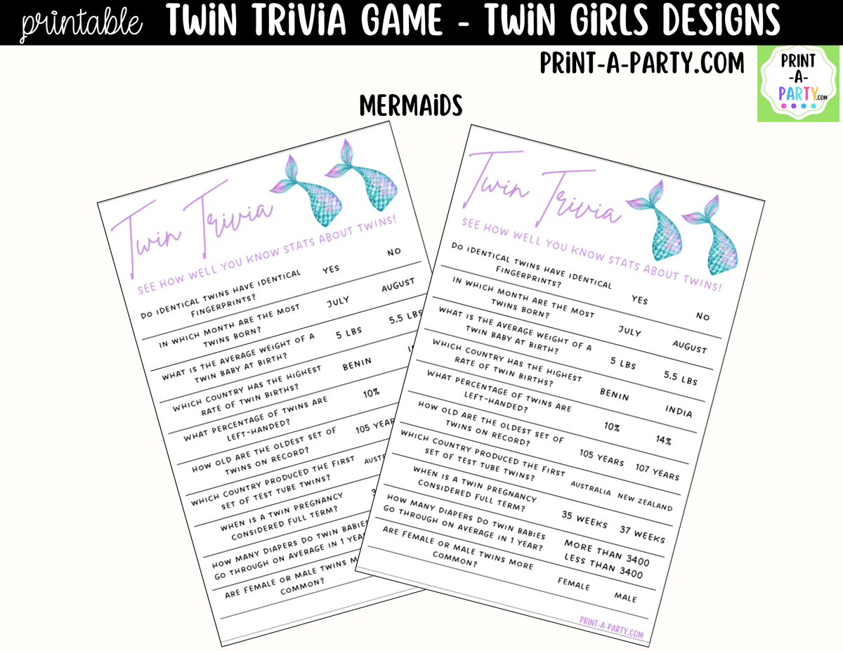 Twin Girls Baby Shower Trivia Game Printable