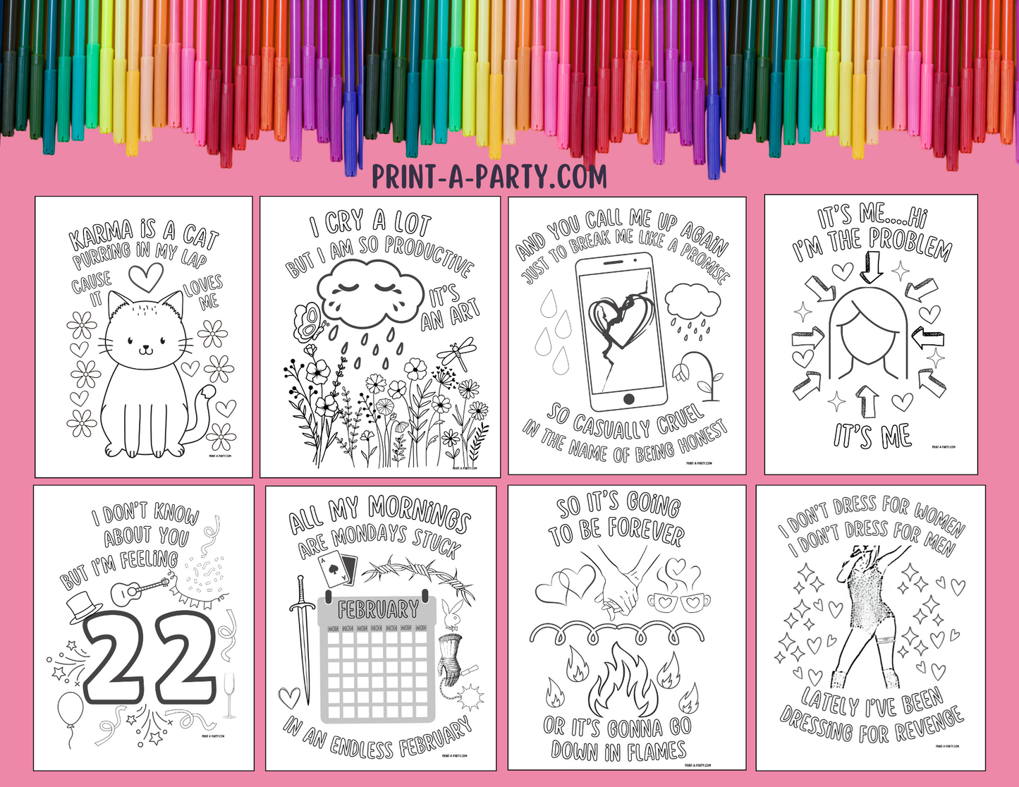 Swiftie Party Coloring Pages | Taylor Lyrics Coloring Pages | Eras Tour Idea | Taylor Party Idea | T Swift Party Idea | Swiftie Coloring Pages