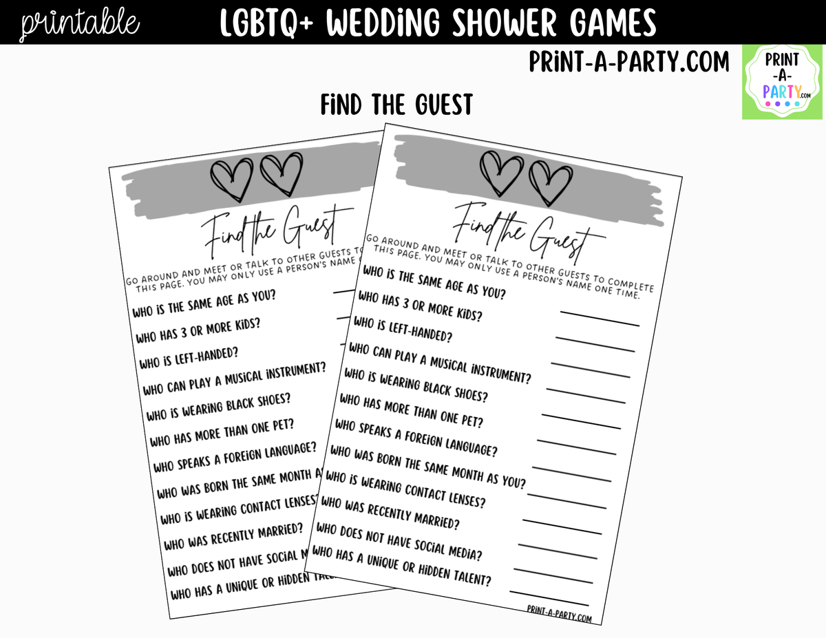 LGBTQ+ Wedding Shower Games Printable | Two Hearts