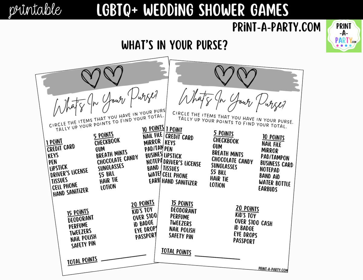 LGBTQ+ Wedding Shower Games Printable | Two Hearts